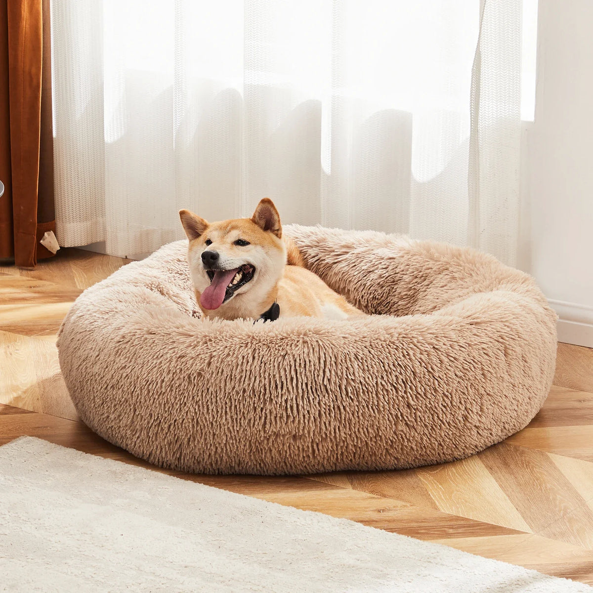 CuddleCove Plush Calming Donut Dog Bed